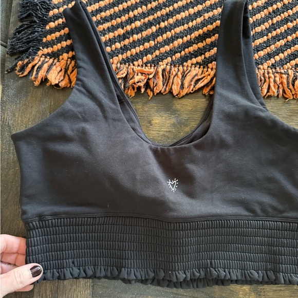 Betsey Johnson Women's Black Smocked Waist Extended Logo Sports Bra - Picture 3 of 4